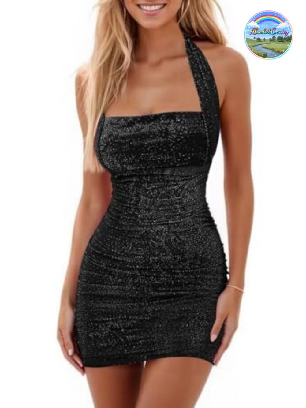 Women's Sexy Halter Backless Ruched Bodycon Mini Dress Club Night Out